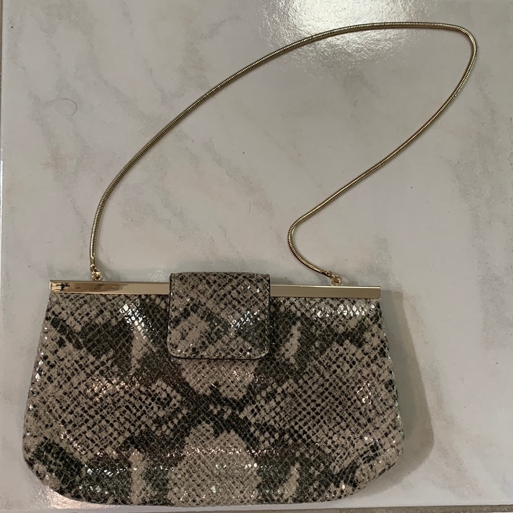 Snakeskin print clutch Banana Republic